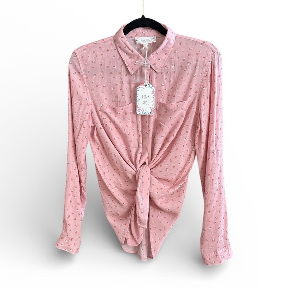 Pink Rose-Button down Shirt-Floral print-NWT-Sz Small